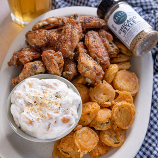 Chicken Wings with Fried Pickles & Ranch Dip