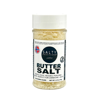 This is a new flavor introduced by Salty Provisions, Butter Salt,  features the famous Norwegian Flaky Sea Salt. This Blend is great for all Meats, Eggs Veggies, Popcorn. Great for Keto & Carnivore Diets!