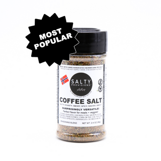 Our Coffee Salt is one of our most popular and versatile blends available. Salty Provisions paired up with Sandhill Coffee to create this bold flavored Low sodium blend.