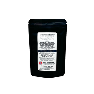 Our Savory Electrolyte Broth is made with a blend of Norwegian sea salt for the sodium, plus magnesium, potassium, organic creamy MCT oil and our Herbes de Provenance blend.