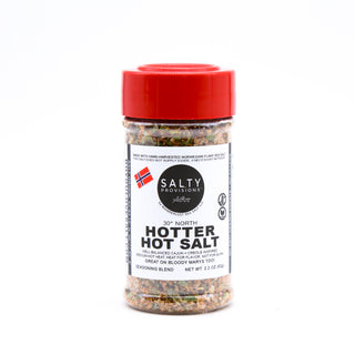 Our HOTTER HOT SALT has the same great flavor profile of our popular HOT SALT flavor but with a bit more kick. Heat for flavor but not enough to hurt. Made with Louisiana inspired flavors and Norwegian Flake Sea Salt by Salty Provisions.