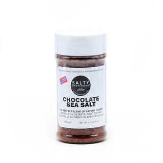 A shaker bottle of Chocolate Sea Salt made by SALTY PROVISIONS visible on the label.