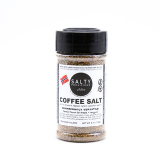 A shaker bottle of Coffee Sea Salt. One of our MOST POPULAR blends from Salty Provisions.